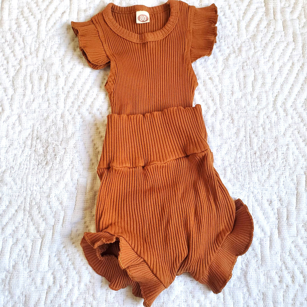 NoBrand Ribbed Knit Flounce Cap Sleeve Bodysuit and High Waist Bloomer Sets NWT